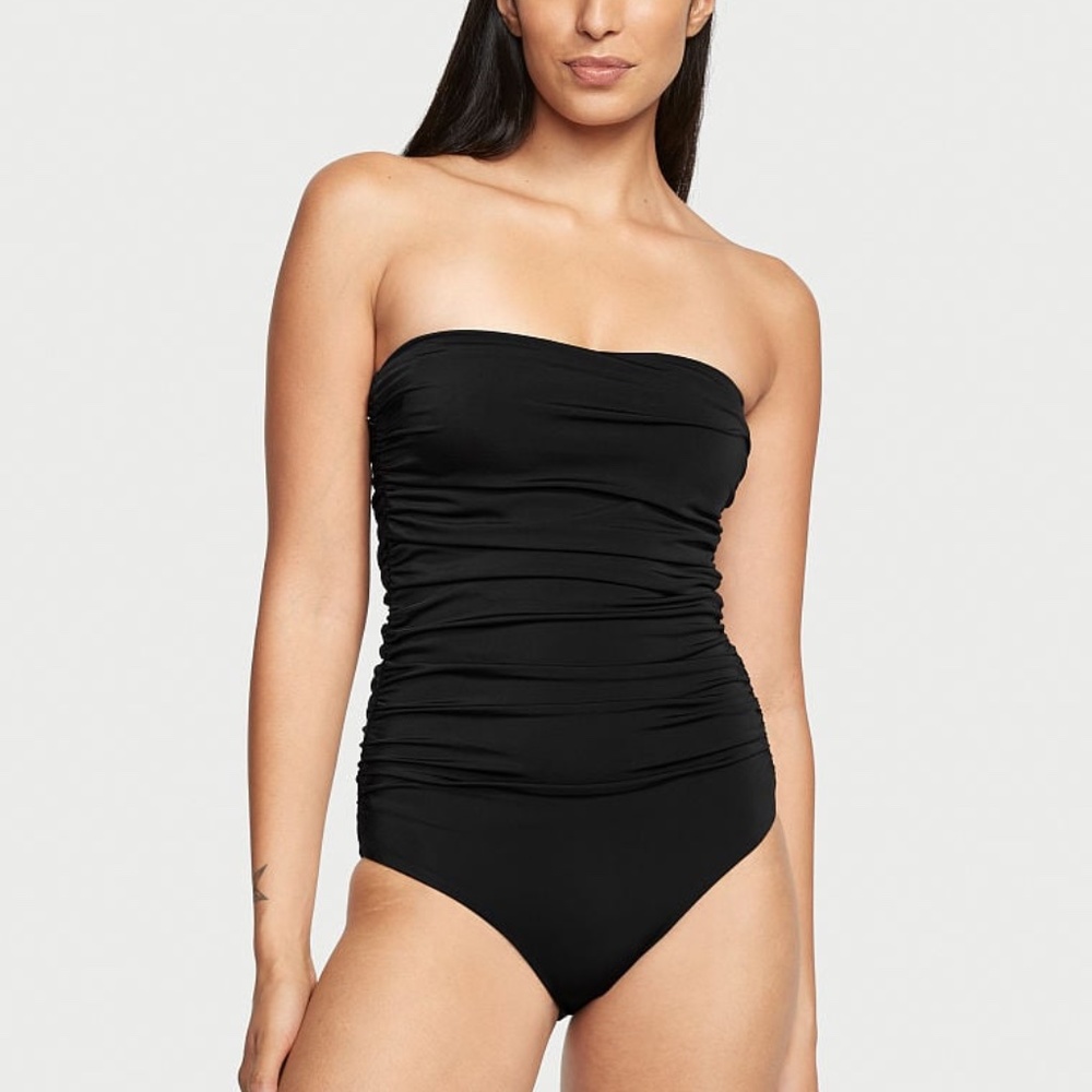 Victoria's Secret Black Ruched Spaghetti Strap One Piece Swim